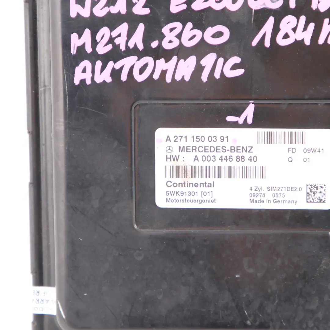 Mercedes W212 E200 BlueEFFICIENCY M271.860 184HP Engine ECU - SKU A2711500391-1 - Part number A2711500391