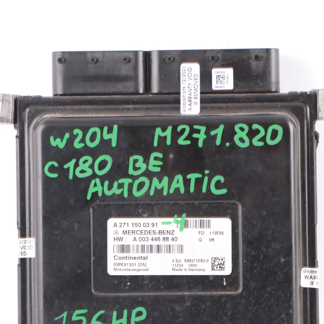 C180 BlueEFFICIENCY M271.820 156HP Engine Control Unit ECU to Mercedes W204 with Part number A2711500391 Mercedes W204 C180 BlueEFFICIENCY M271.820 156HP Engine Control Unit ECU - SKU A2711500391-4 - Part number A2711500391