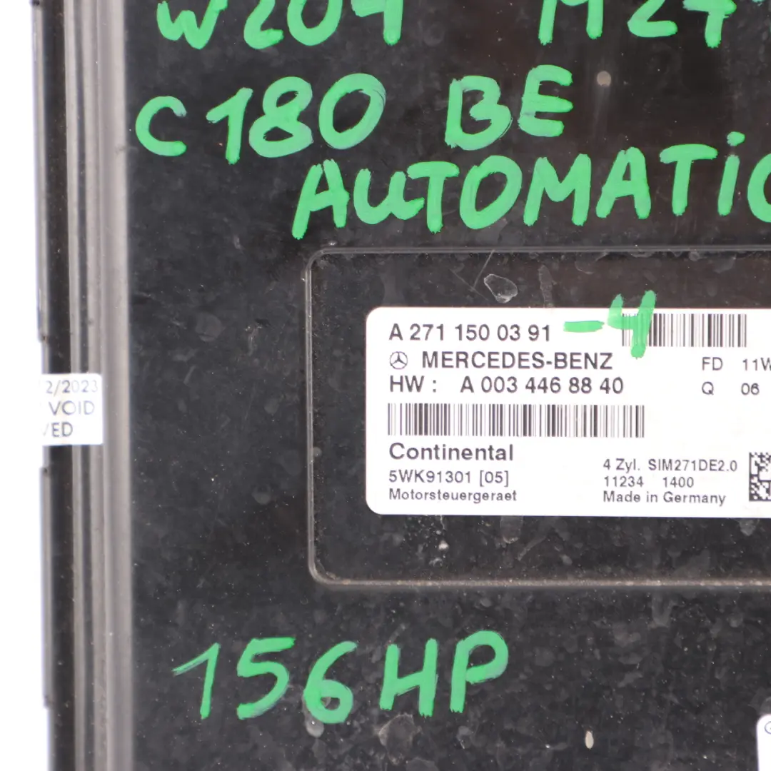Mercedes W204 C180 BlueEFFICIENCY M271.820 156HP Engine Control Unit ECU - SKU A2711500391-4 - Part number A2711500391