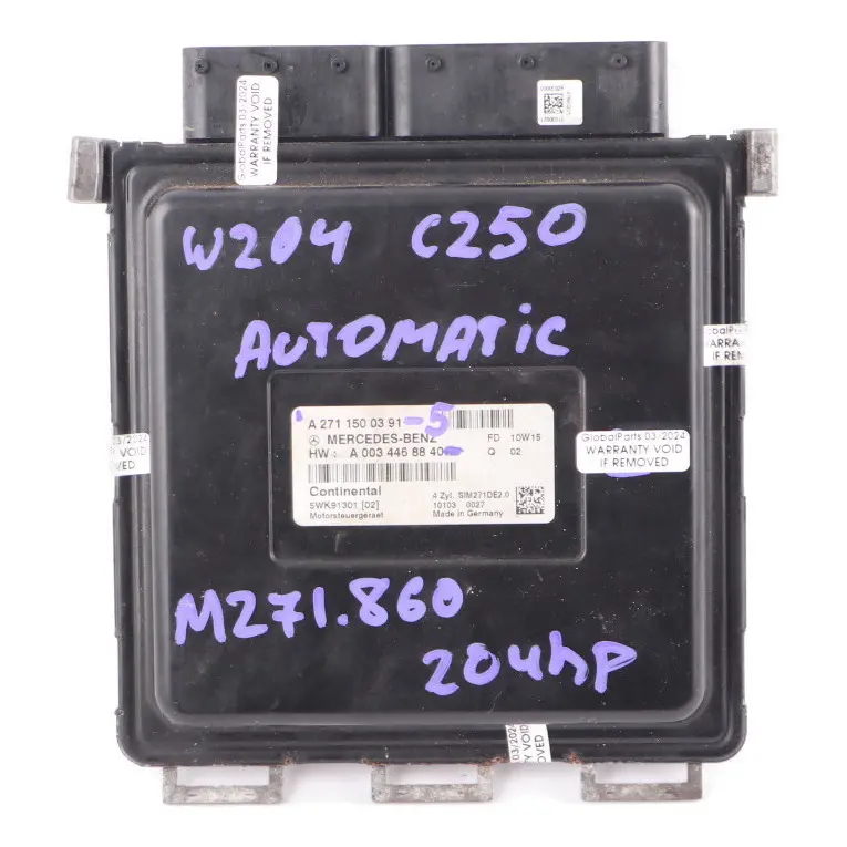271.860 204HP Engine Control Unit ECU Automatic to Mercedes W204 C 250 with Part number A2711500391 Mercedes W204 C 250 271.860 204HP Engine Control Unit ECU Automatic - SKU A2711500391-5 - Part number A2711500391