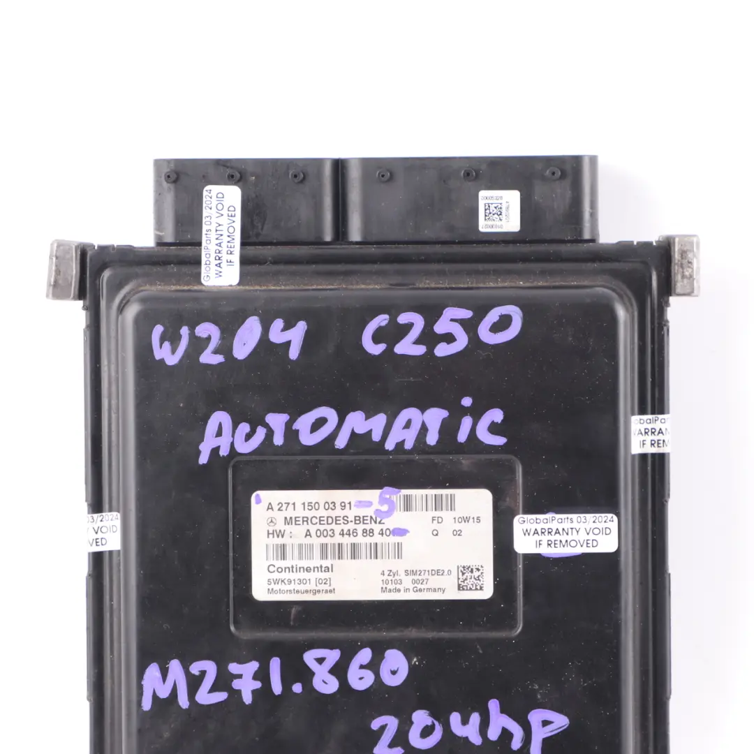 271.860 204HP Engine Control Unit ECU Automatic to Mercedes W204 C 250 with Part number A2711500391 Mercedes W204 C 250 271.860 204HP Engine Control Unit ECU Automatic - SKU A2711500391-5 - Part number A2711500391