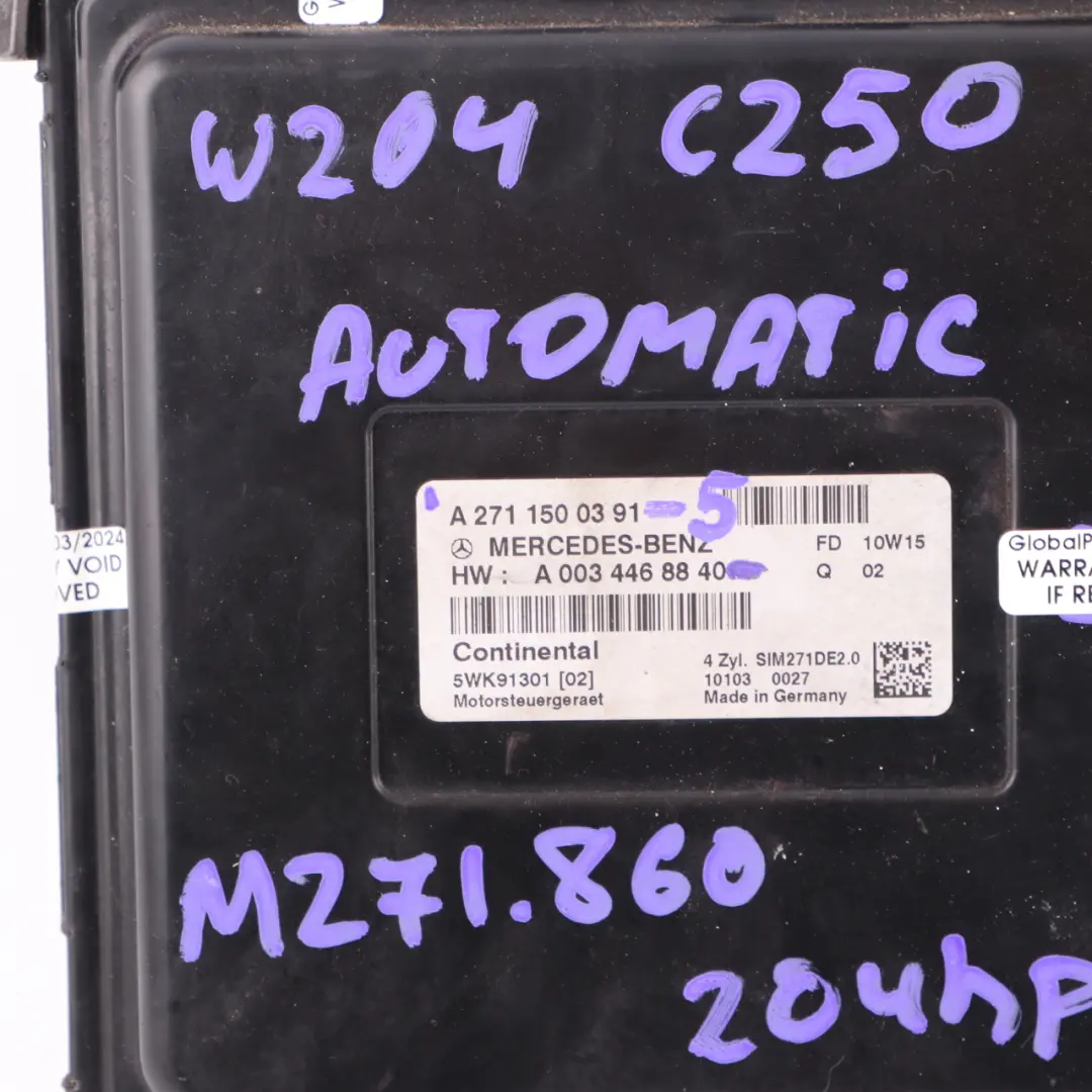 271.860 204HP Engine Control Unit ECU Automatic to Mercedes W204 C 250 with Part number A2711500391 Mercedes W204 C 250 271.860 204HP Engine Control Unit ECU Automatic - SKU A2711500391-5 - Part number A2711500391