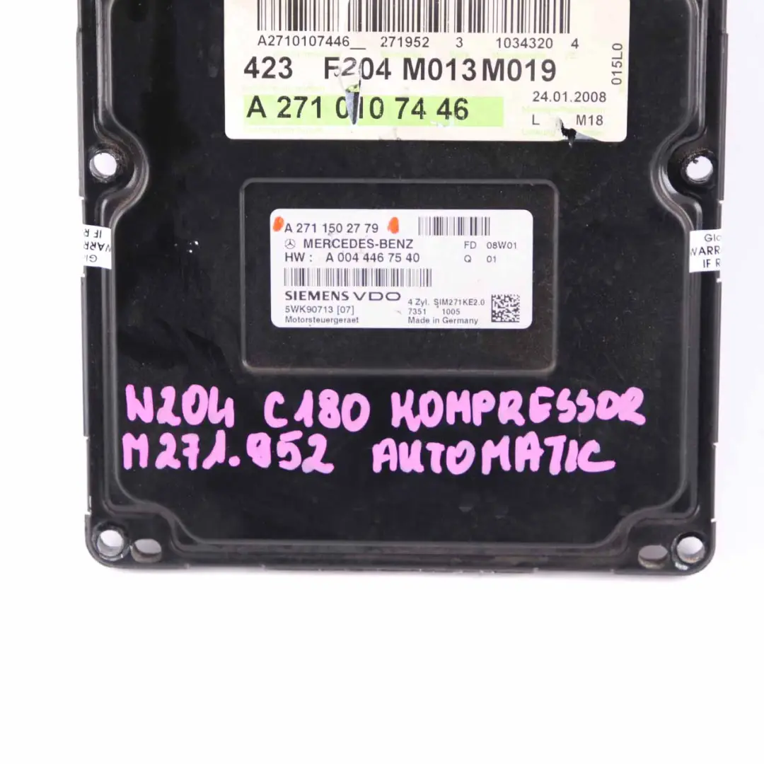 C180 Kompressor M271 Engine Control Unit Module ECU to Mercedes W204 with Part number A2711502779 Mercedes W204 C180 Kompressor M271 Engine Control Unit Module ECU - SKU A2711502779 - Part number A2711502779