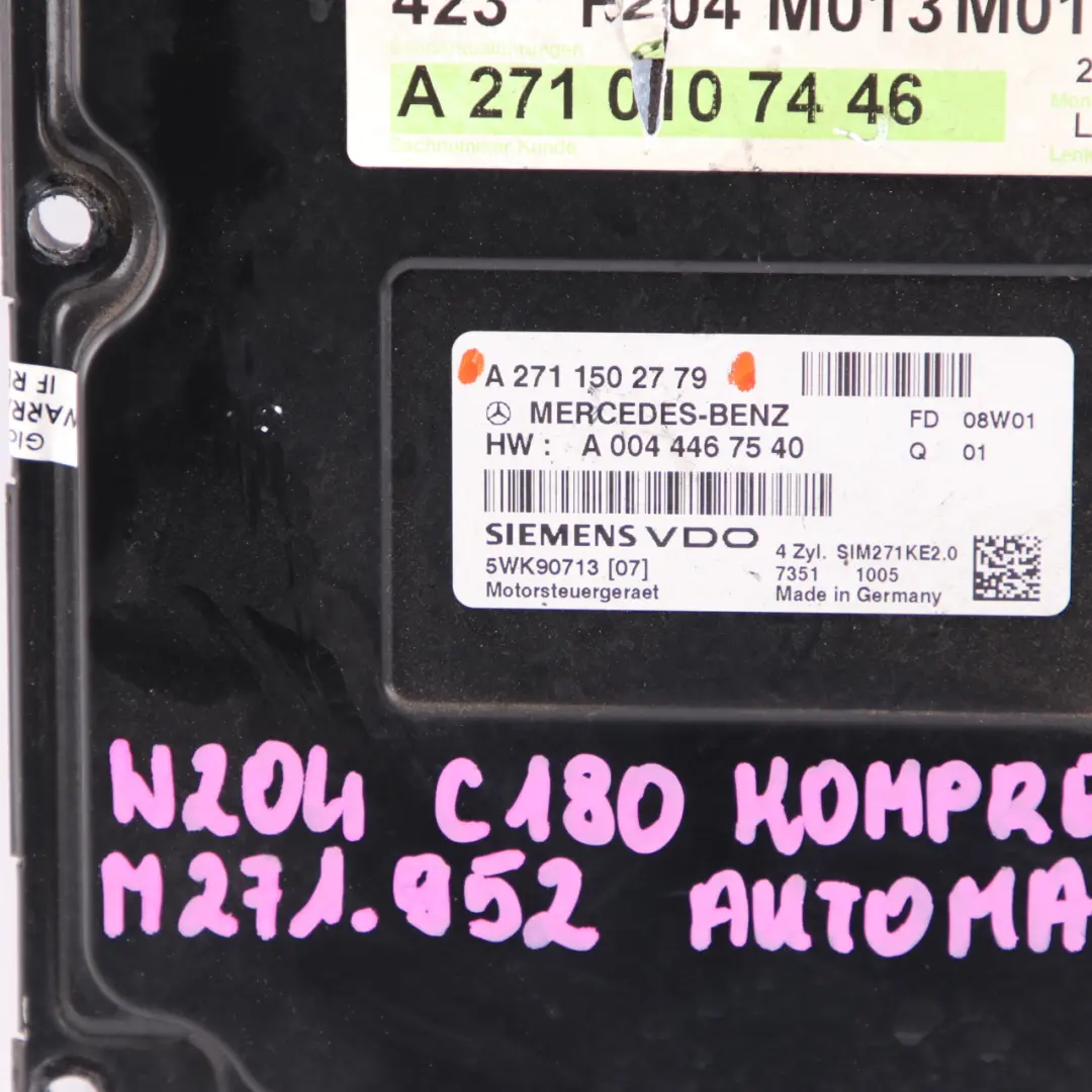 C180 Kompressor M271 Engine Control Unit Module ECU to Mercedes W204 with Part number A2711502779 Mercedes W204 C180 Kompressor M271 Engine Control Unit Module ECU - SKU A2711502779 - Part number A2711502779