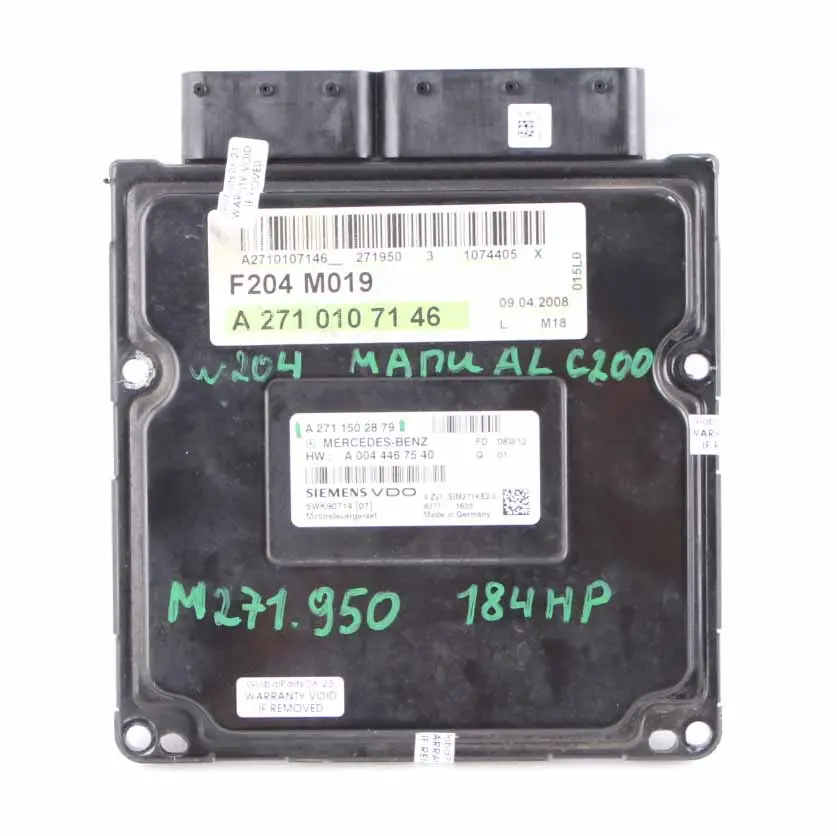 C200 M271.950 184HP Engine ECU Unit Module Manual to Mercedes W204 with Part number A2711502879 Mercedes W204 C200 M271.950 184HP Engine ECU Unit Module Manual - SKU A2711502879 - Part number A2711502879
