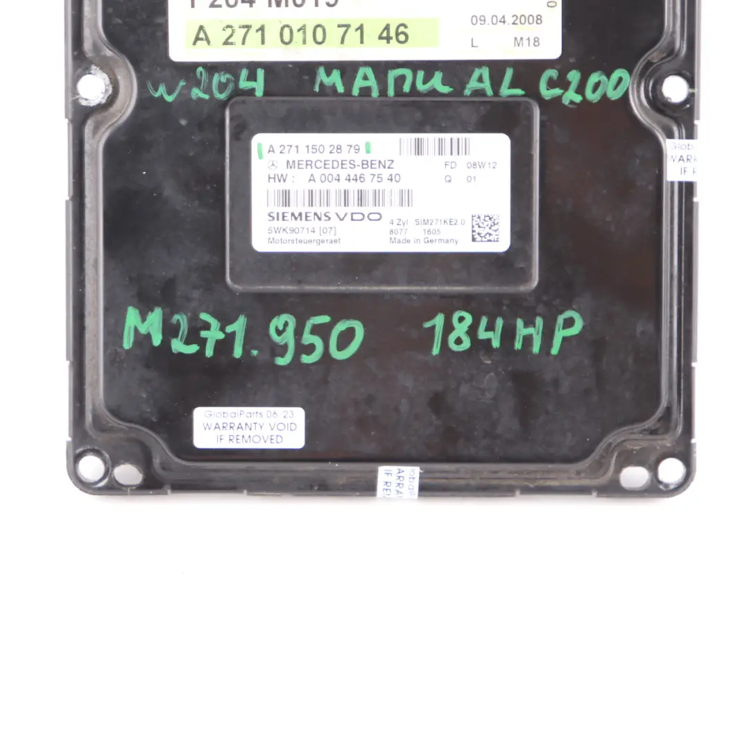 C200 M271.950 184HP Engine ECU Unit Module Manual to Mercedes W204 with Part number A2711502879 Mercedes W204 C200 M271.950 184HP Engine ECU Unit Module Manual - SKU A2711502879 - Part number A2711502879
