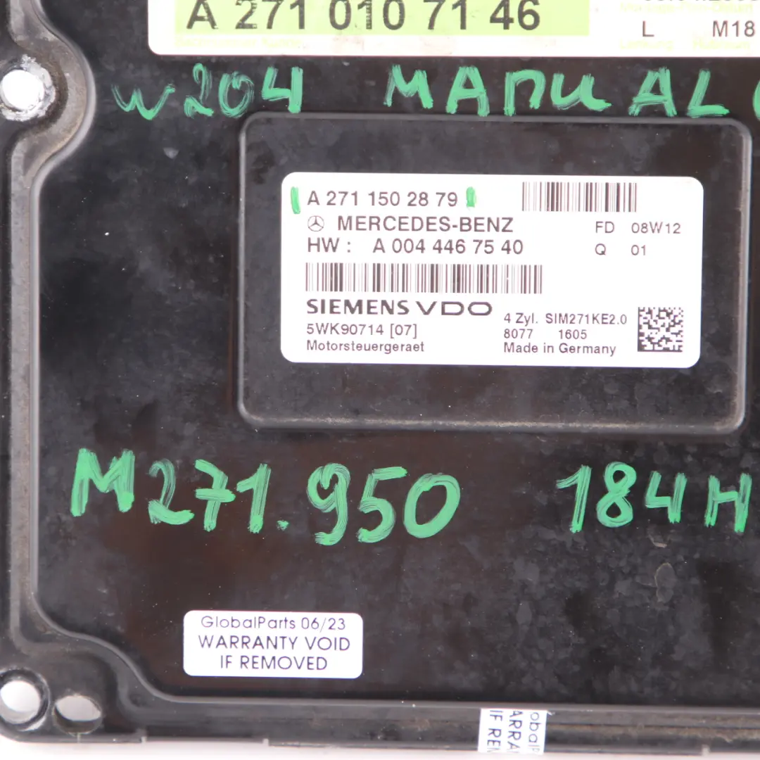 Mercedes W204 C200 M271.950 184HP Engine ECU Unit Module Manual - SKU A2711502879 - Part number A2711502879