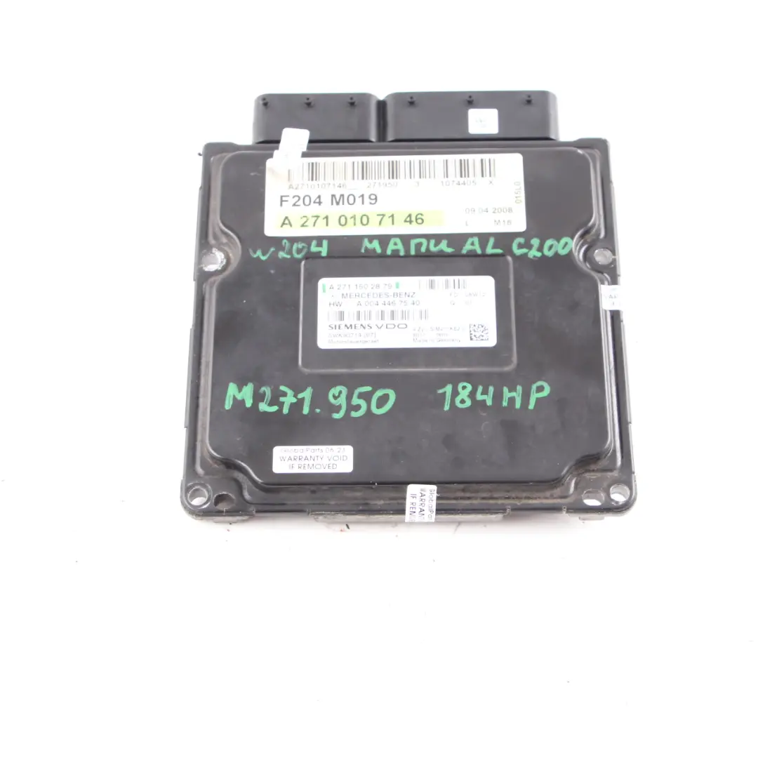 Mercedes W204 C200 M271.950 184HP Engine ECU Unit Module Manual - SKU A2711502879 - Part number A2711502879