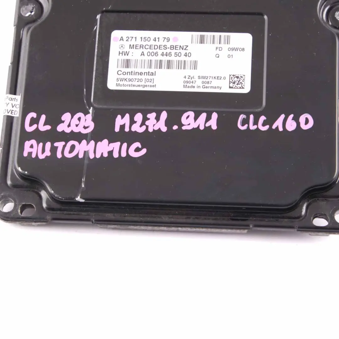 CLC160 Kompressor M271 Engine Control Unit Module ECU to Mercedes CL203 with Part number A2711504179 Mercedes CL203 CLC160 Kompressor M271 Engine Control Unit Module ECU - SKU A2711504179 - Part number A2711504179