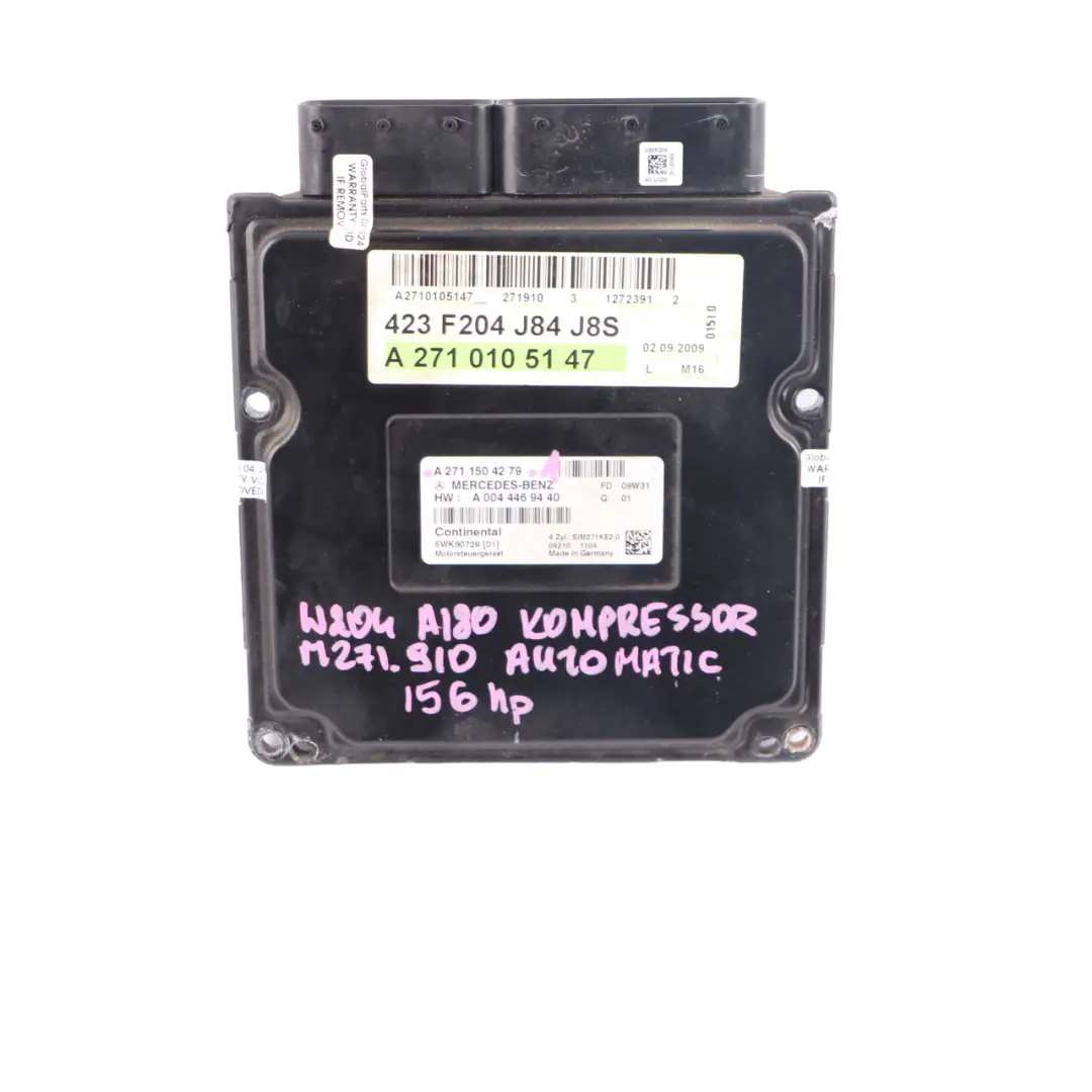 Mercedes W204 C180 156HP Kompressor 271.910 Engine ECU Kit Key Lock - SKU A2711504279-1 - Part number A2711504279