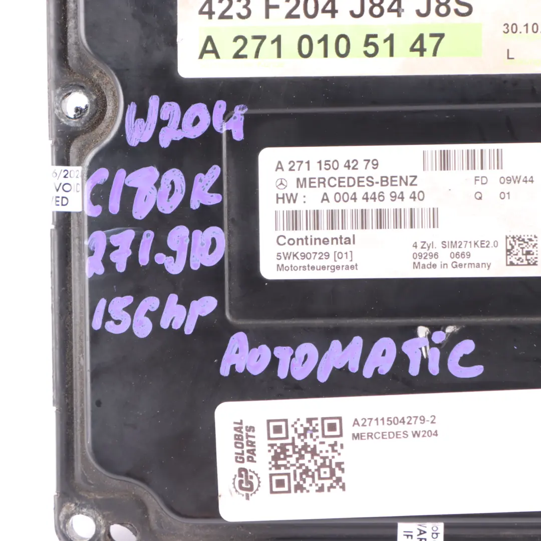 C180 156HP Kompressor 271.910 Engine ECU Kit Key Lock to Mercedes W204 with Part number A2711504279 Mercedes W204 C180 156HP Kompressor 271.910 Engine ECU Kit Key Lock - SKU A2711504279-2 - Part number A2711504279