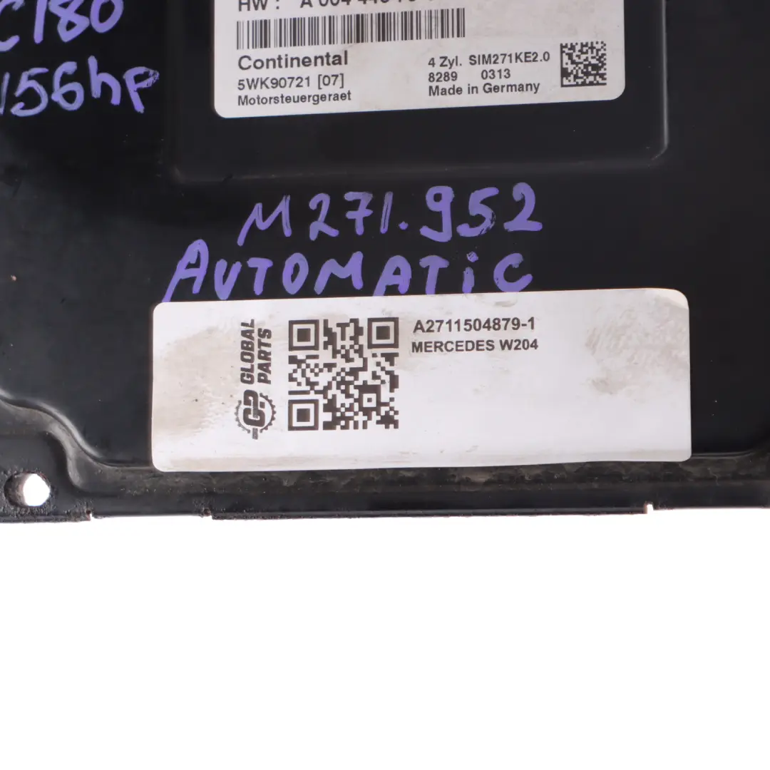 Mercedes W204 C180 Kompressor 271.952 156HP Engine ECU Kit Keys Lock - SKU A2711504879-1 - Part number A2711504879