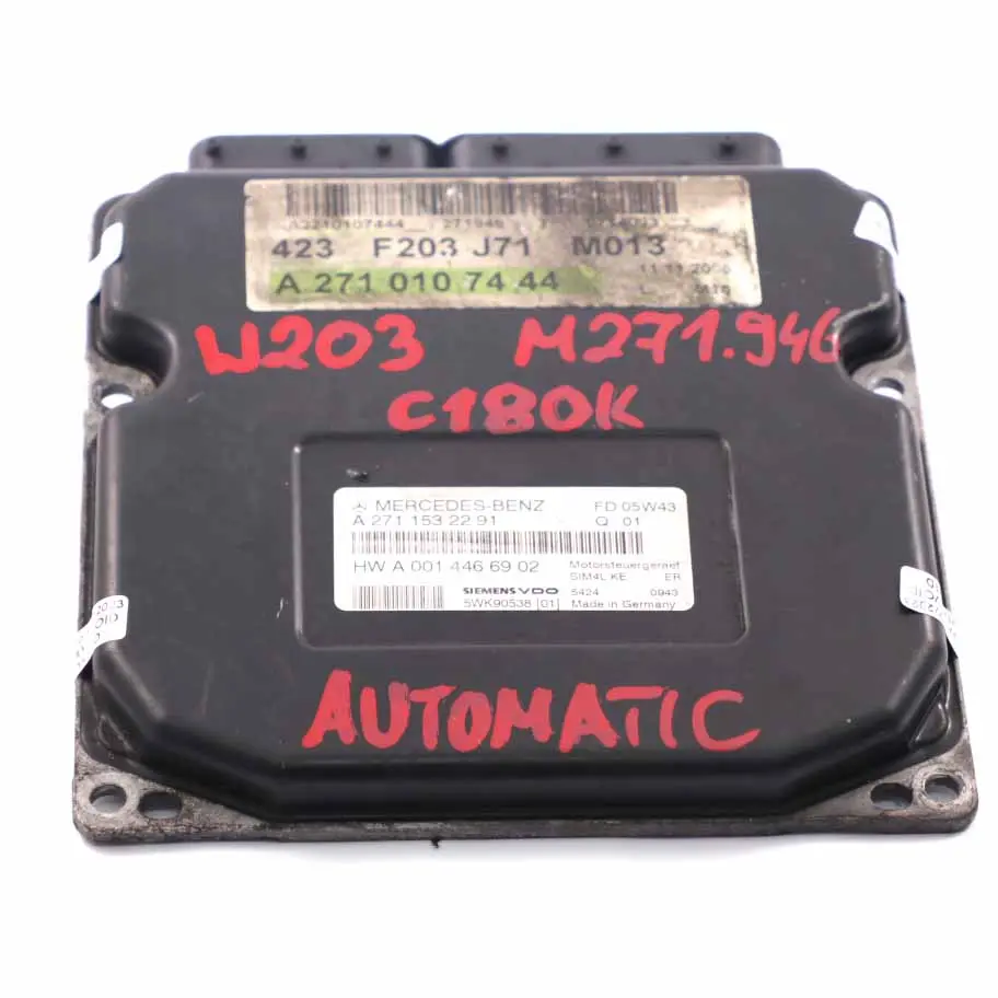 C180 Kompressor M271.946 163HP Motor ECU Automático para Mercedes W203 con número de pieza A2711532291 Mercedes W203 C180 Kompressor M271.946 163HP Motor ECU Automático - SKU A2711532291 - Número de pieza A2711532291