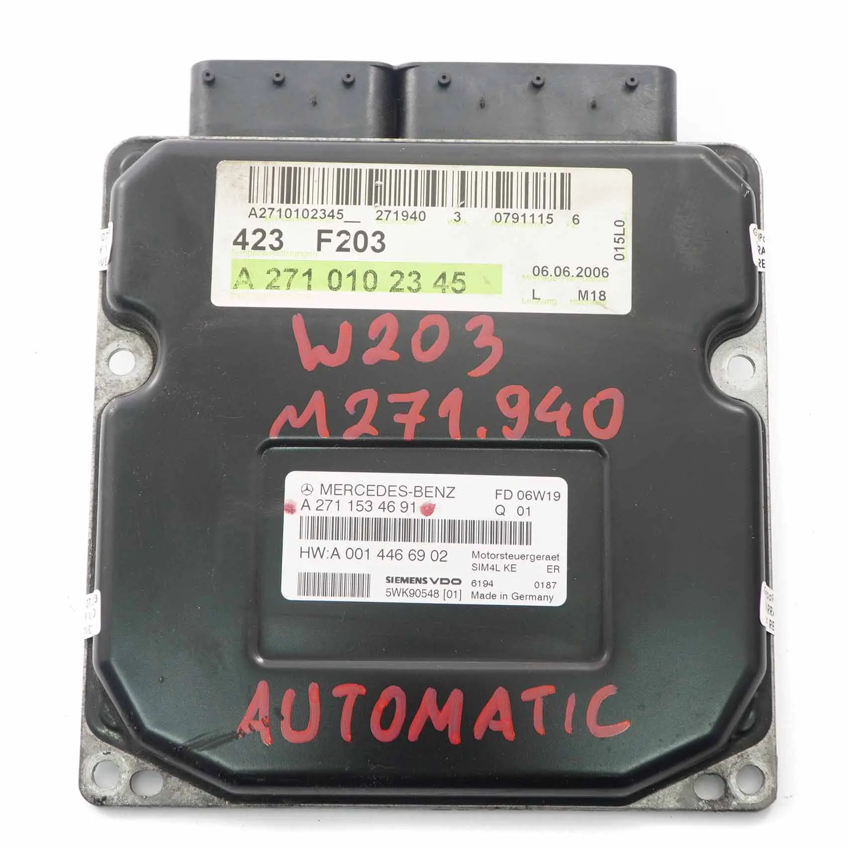 Mercedes W203 C200 Kompressor M271.940 163HP Moteur ECU A2711534691 Automatique