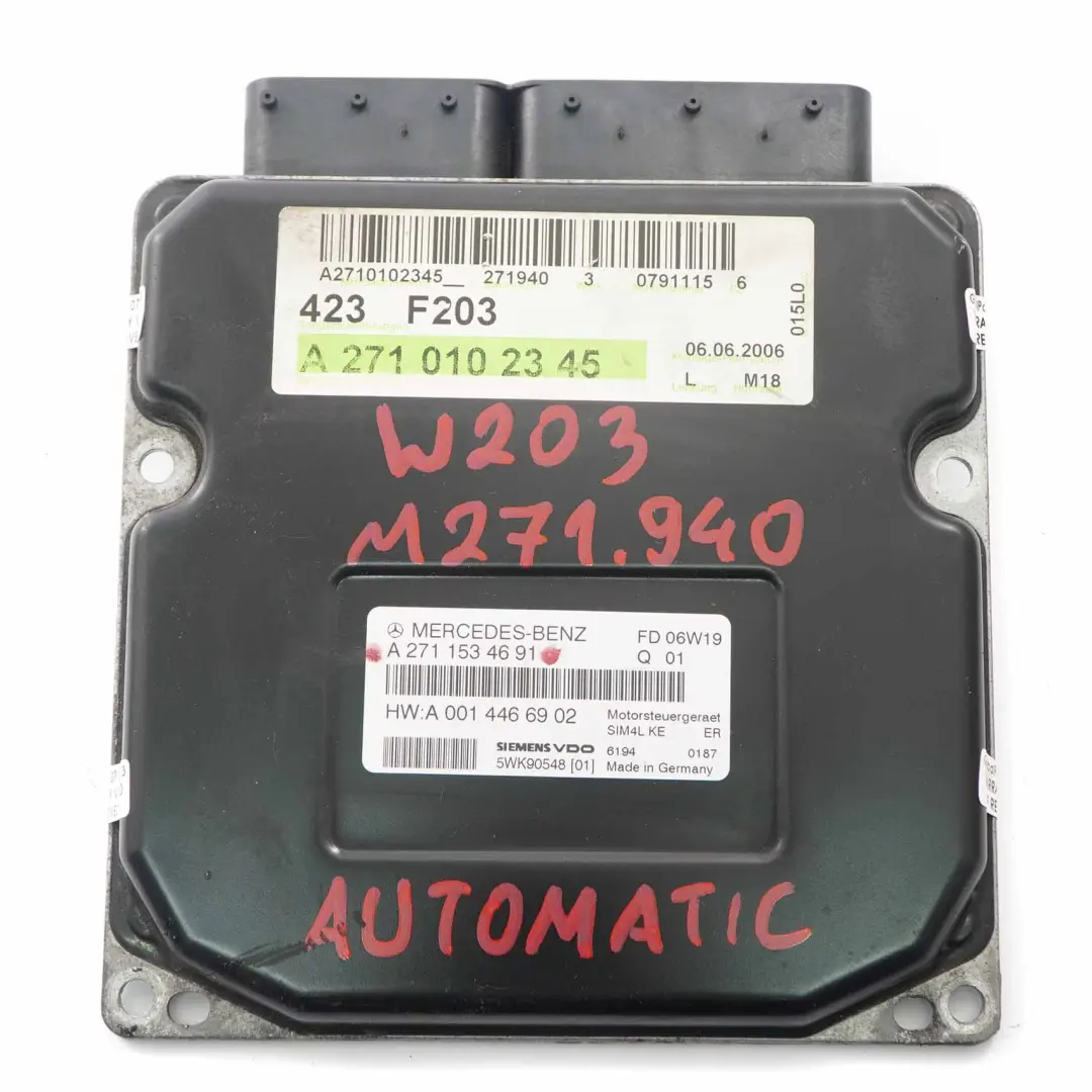 C200 Kompressor M271.940 163HP Motor ECU Automático para Mercedes W203 con número de pieza A2711534691 Mercedes W203 C200 Kompressor M271.940 163HP Motor ECU Automático - SKU A2711534691 - Número de pieza A2711534691