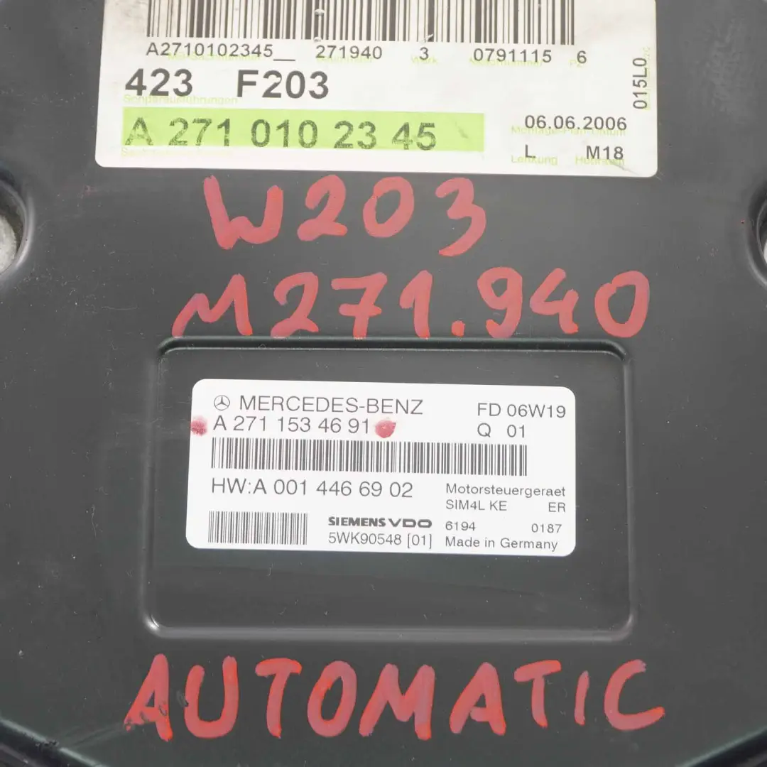 Mercedes W203 C200 Kompressor M271.940 163HP Engine ECU Automatic - SKU A2711534691 - Part number A2711534691