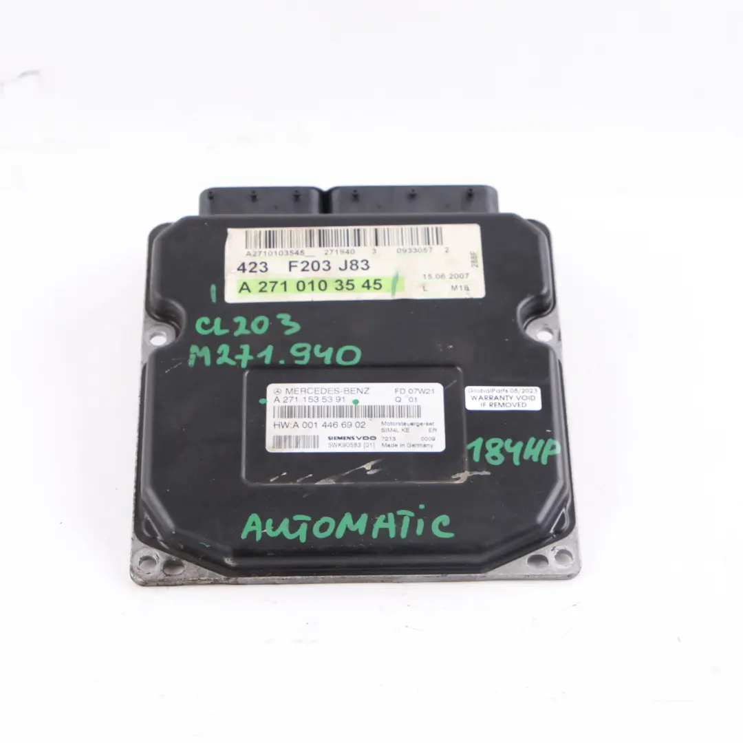 Mercedes CL203 R171 CLC 200K 184HP M271.940 Engine Control ECU - SKU A2711535391-1 - Part number A2711535391