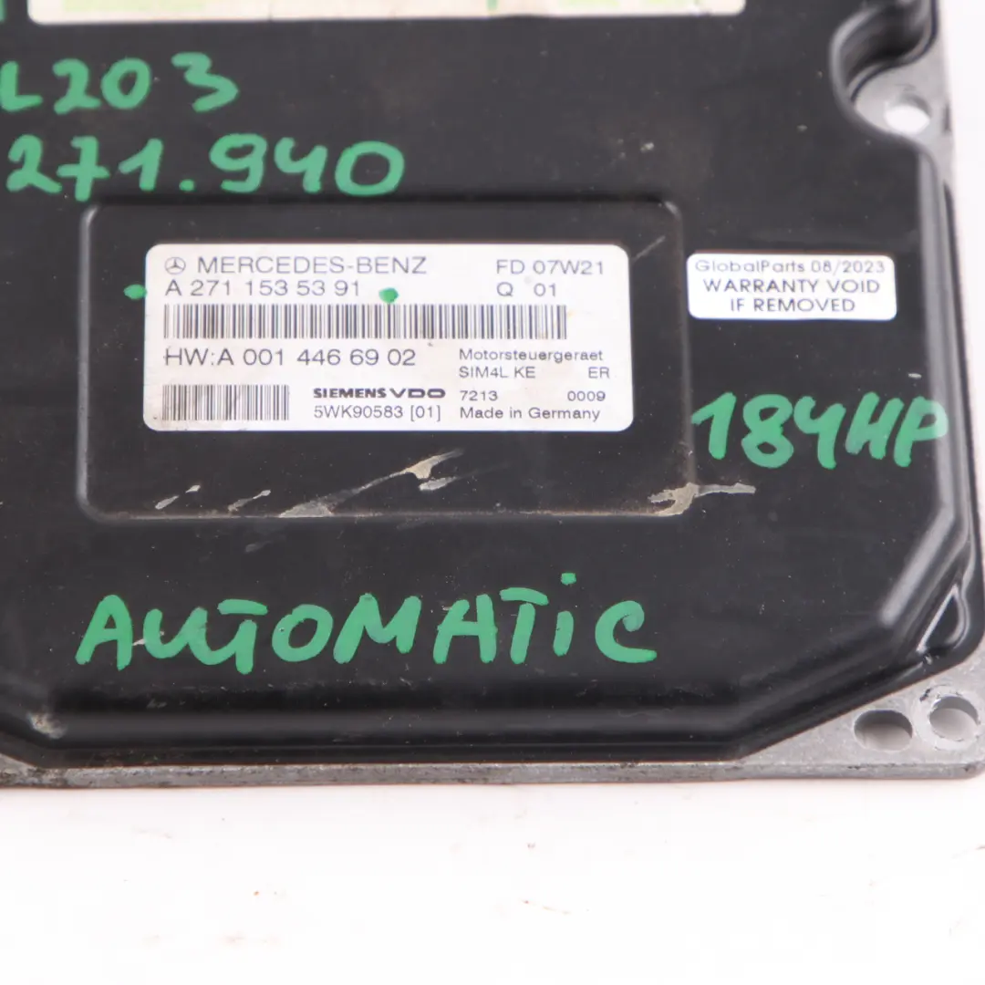 200K 184HP M271.940 Engine Control ECU to Mercedes CL203 R171 CLC with Part number A2711535391 Mercedes CL203 R171 CLC 200K 184HP M271.940 Engine Control ECU - SKU A2711535391-1 - Part number A2711535391