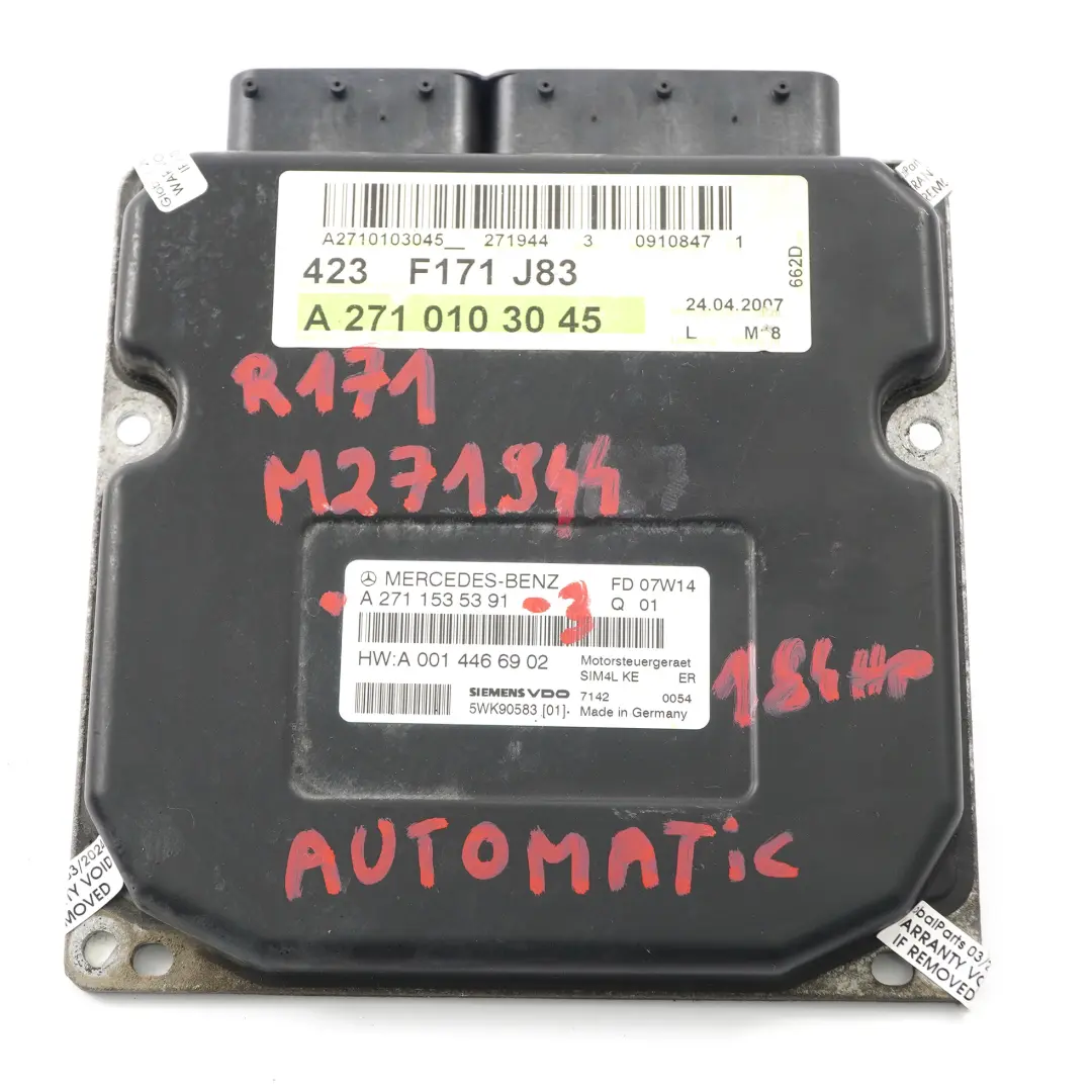 200K 163HP 271.944 Engine ECU Kit Keys Lock Mercedes R171 SLK - SKU A2711535391-3 - Part number A2711535391
