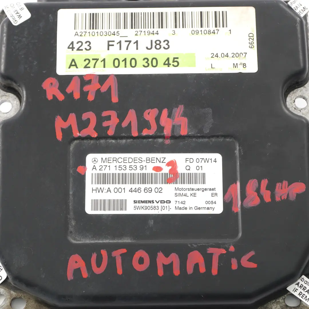 200K 163CV 271.944 Moteur ECU Kit Serrure à clé pour Mercedes R171 SLK à propos du numéro de pièce A2711535391 Mercedes R171 SLK 200K 163CV 271.944 Moteur ECU Kit Serrure à clé - SKU A2711535391-3 - Numéro de pièce A2711535391