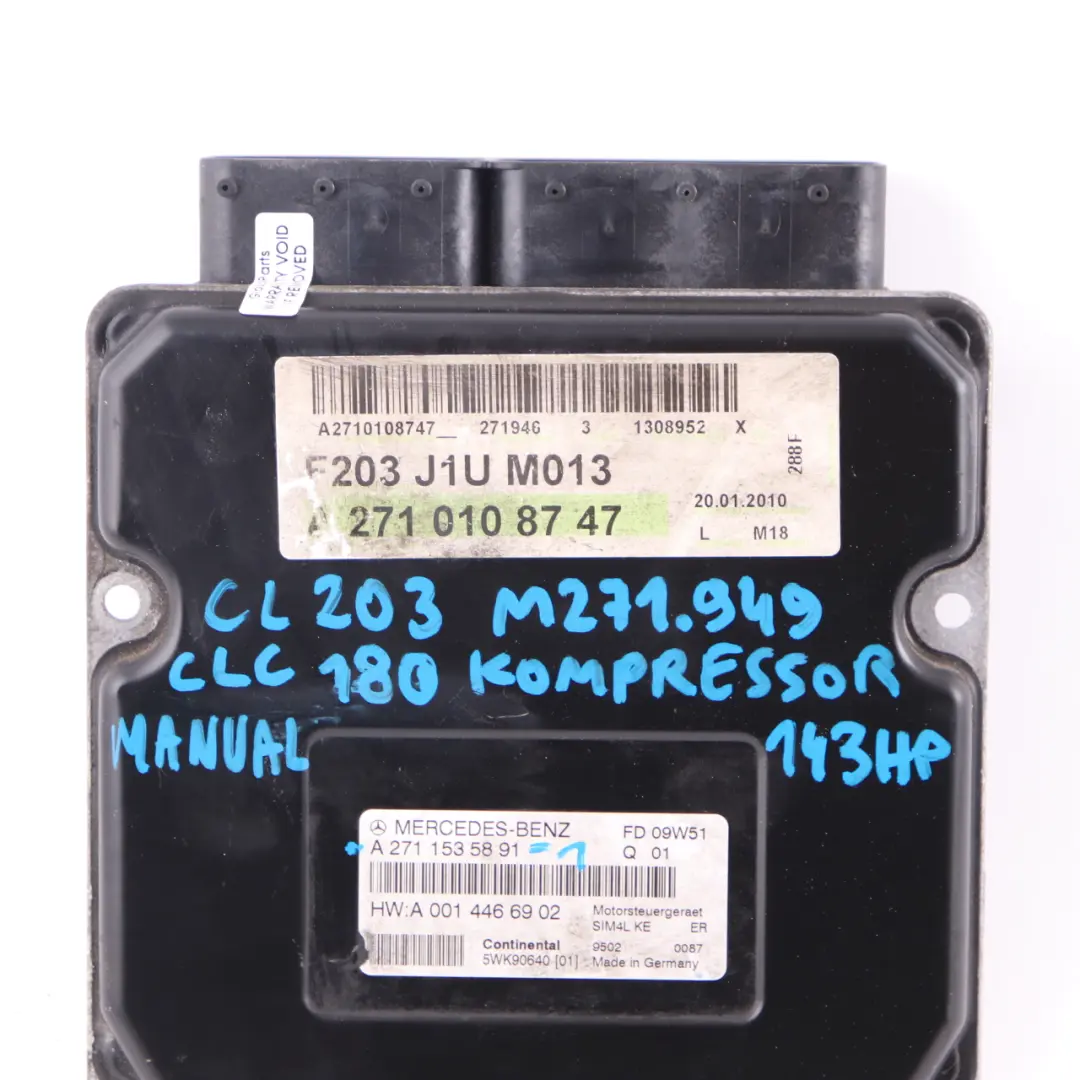180K 143HP M271.946 Engine Control ECU A2710108747 Manual to Mercedes CL203 CLC with Part number A2711535891 Mercedes CL203 CLC 180K 143HP M271.946 Engine Control ECU A2710108747 Manual - SKU A2711535891-1 - Part number A2711535891