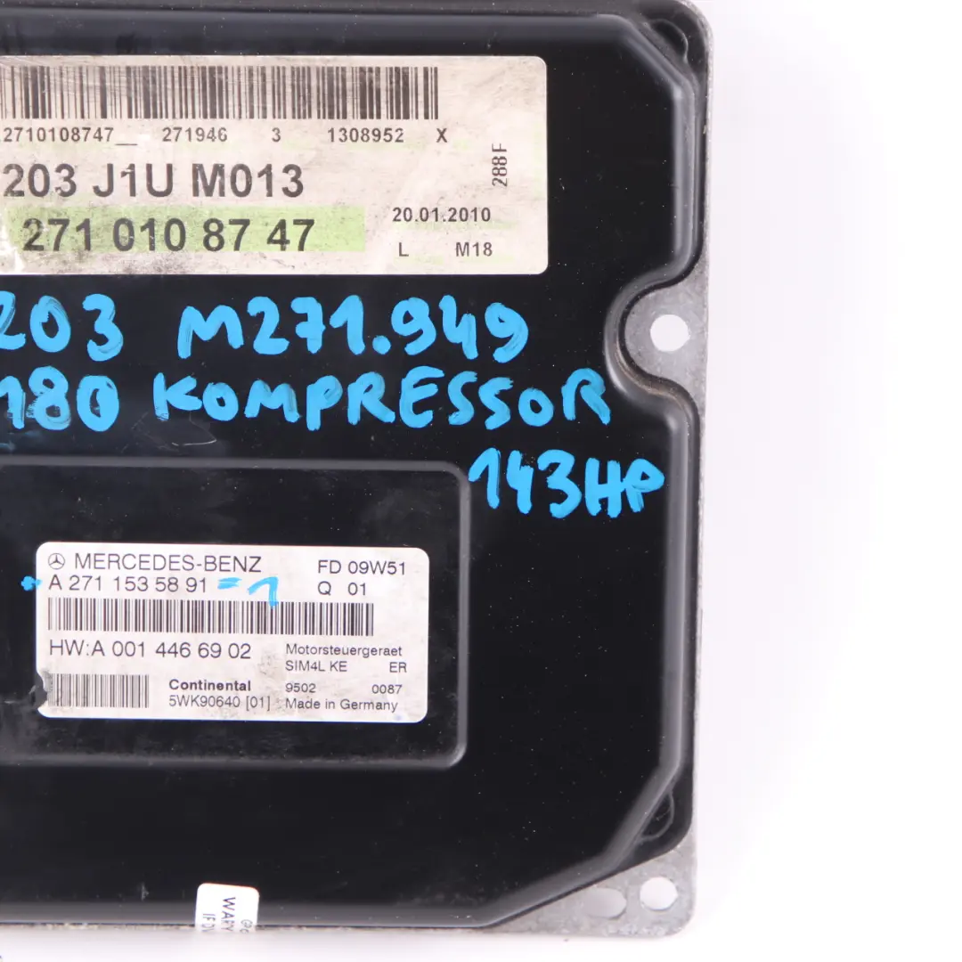 Mercedes CL203 CLC 180K 143HP M271.946 Engine Control ECU A2710108747 Manual - SKU A2711535891-1 - Part number A2711535891