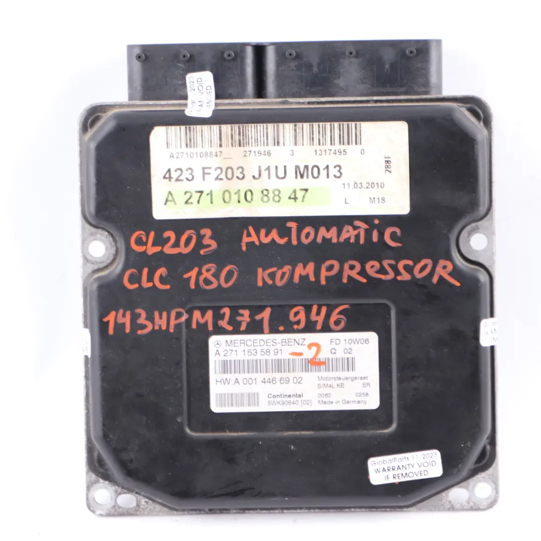 Mercedes CL203 CLC 180K 143HP M271.946 Engine Control ECU A2710108747 Automatic - SKU A2711535891-2 - Part number A2711535891
