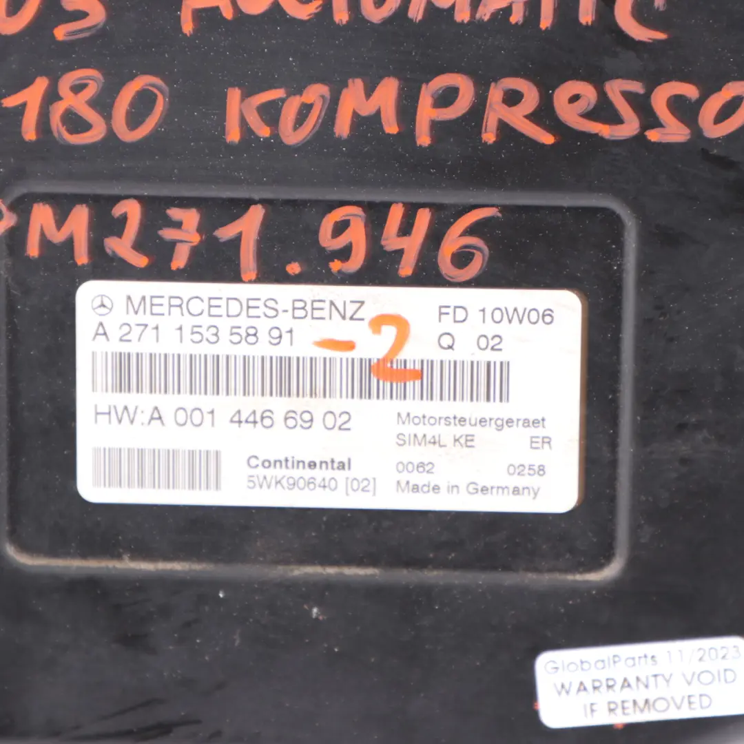Mercedes CL203 CLC 180K 143HP M271.946 Engine Control ECU A2710108747 Automatic - SKU A2711535891-2 - Part number A2711535891