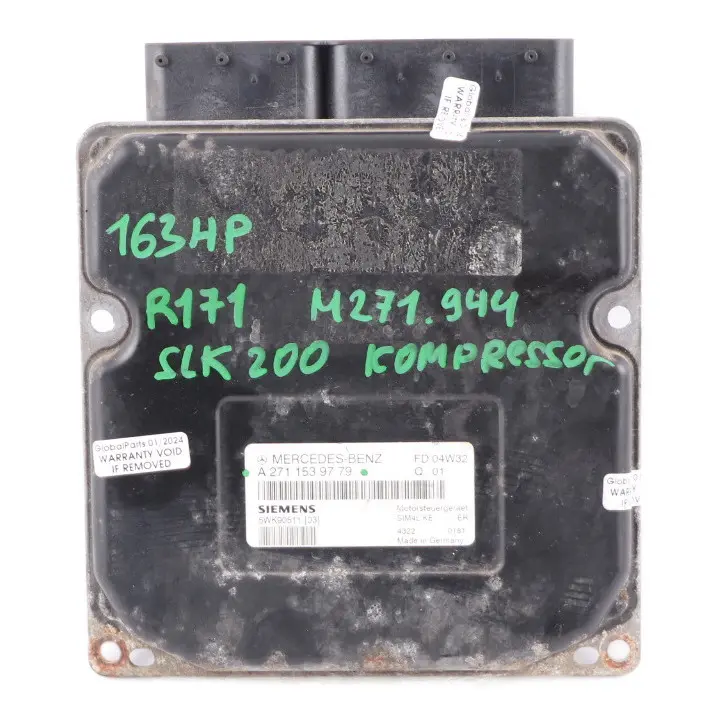 163HP M271.944 Kompressor Engine ECU Automatic to Mercedes R171 SLK 200 with Part number A2711539779 Mercedes R171 SLK 200 163HP M271.944 Kompressor Engine ECU Automatic - SKU A2711539779 - Part number A2711539779