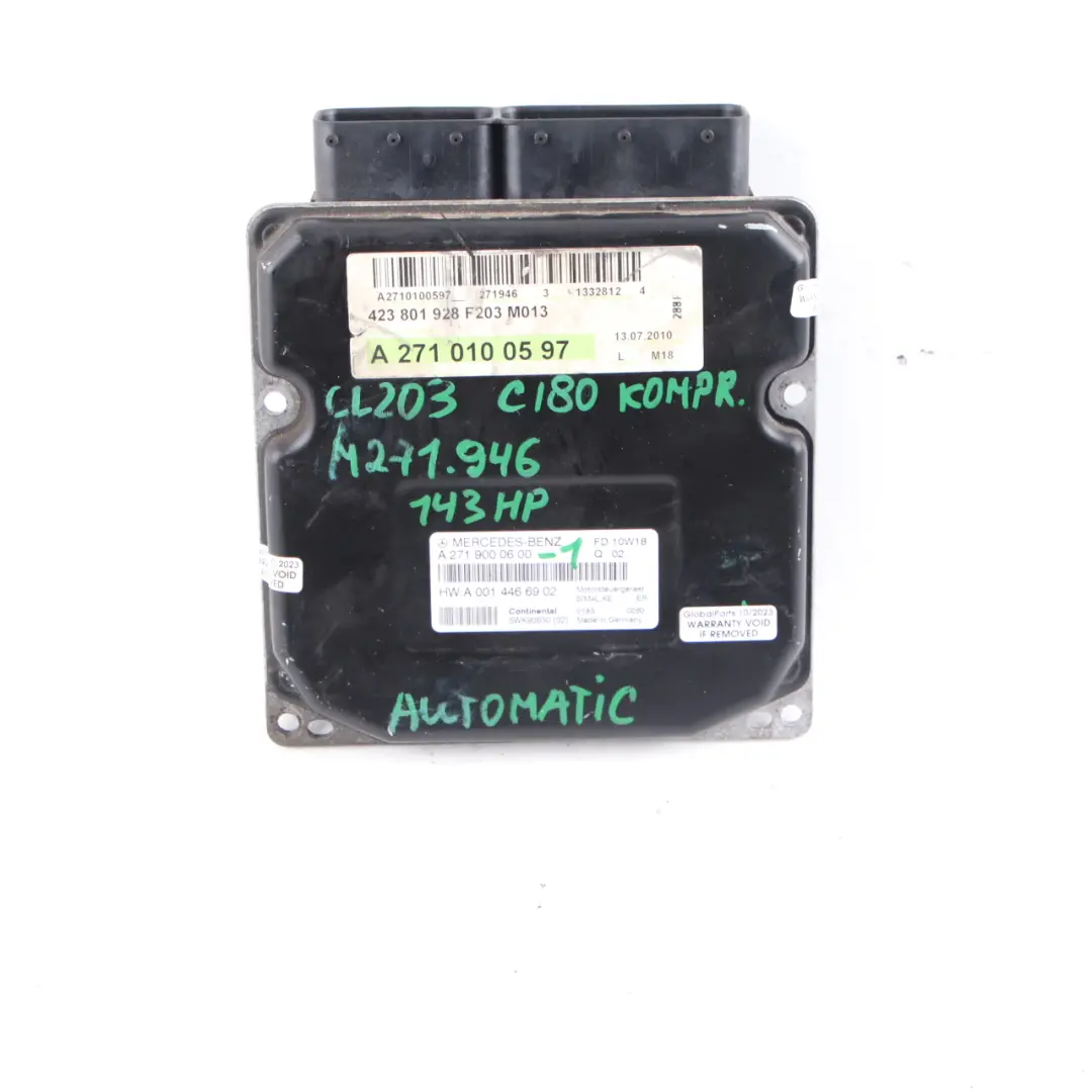 Mercedes W203 C180 Kompressor M271.946 Engine Unit ECU Kit Key Lock - SKU A2719000600-1 - Part number A2719000600