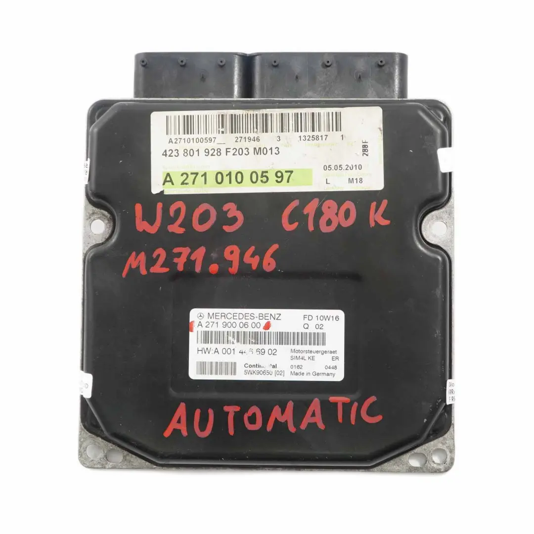 C180 Kompressor M271.946 Engine Control Unit ECU to Mercedes W203 with Part number A2719000600 Mercedes W203 C180 Kompressor M271.946 Engine Control Unit ECU - SKU A2719000600 - Part number A2719000600