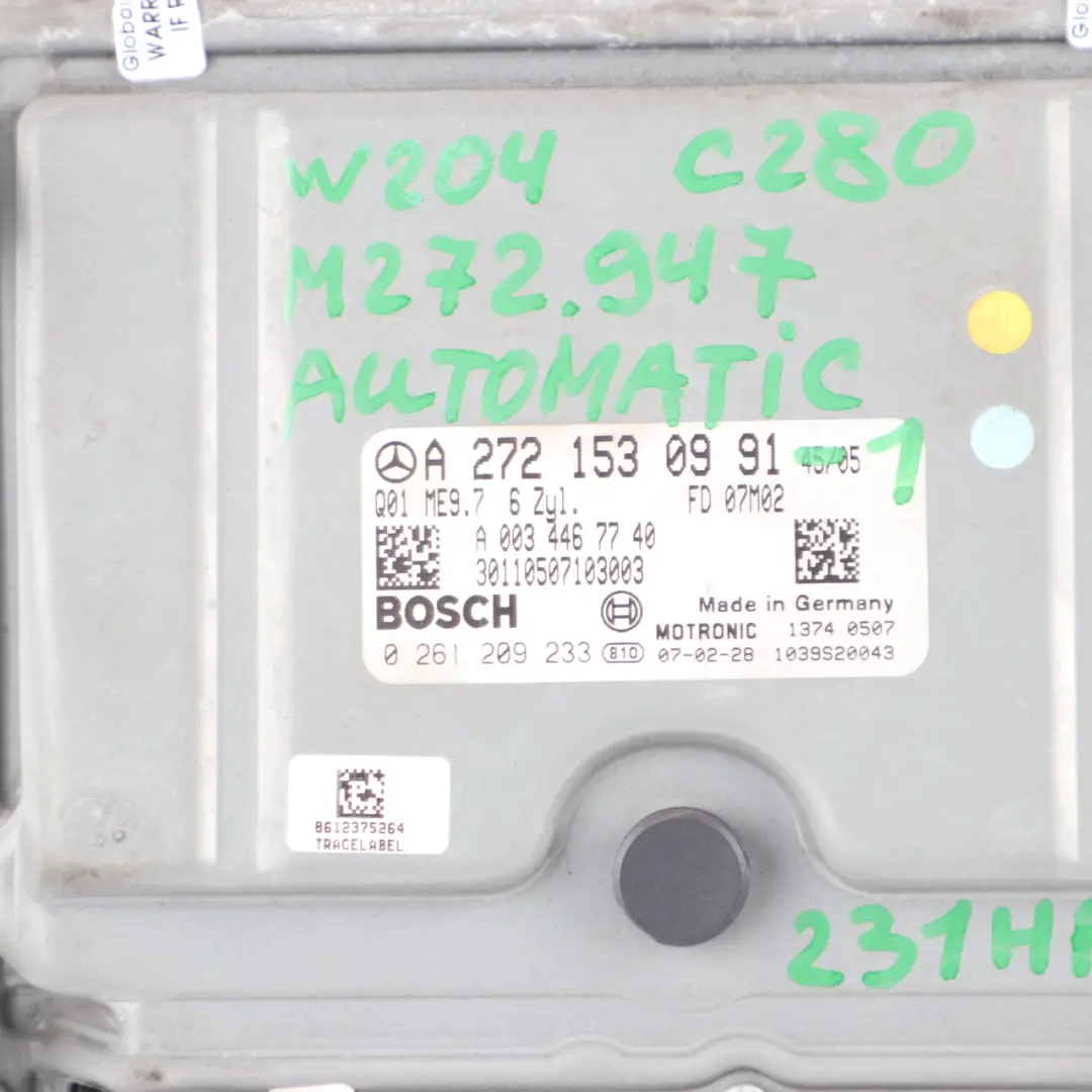 Mercedes W204 C280 M272.947 231HP Engine ECU Kit Key Automatic - SKU A2721530991-1 - Part number A2721530991