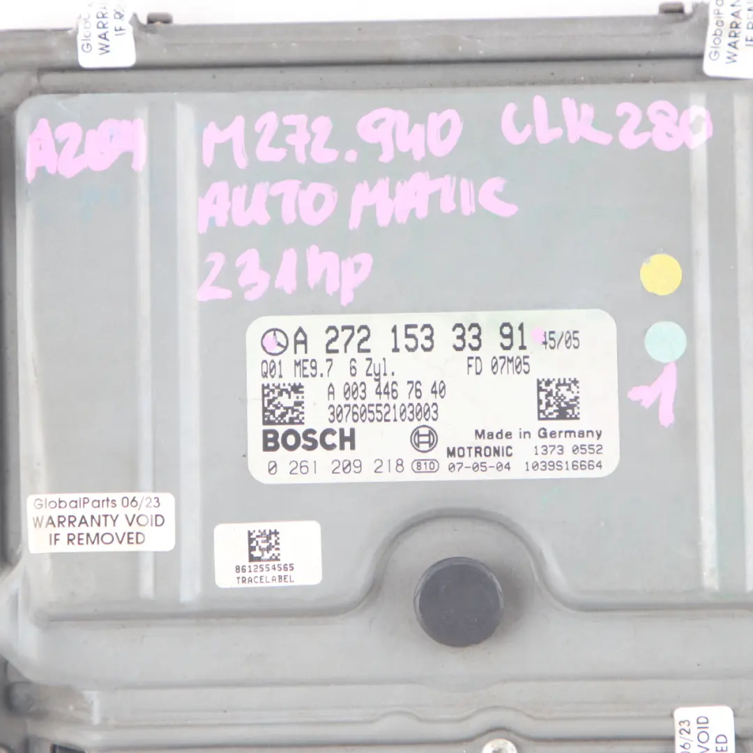 Mercedes W209 M272.940 CLK280 231HP Engine Module ECU Kit A2721531291 Key - SKU A2721533391-1 - Part number A2721533391