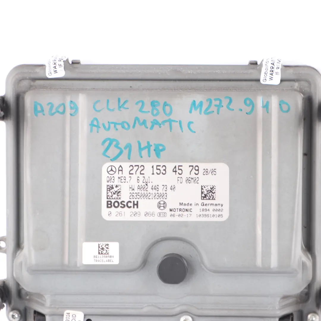 M272.940 CLK280 231HP Engine Module ECU Unit Automatic to Mercedes C209 with Part number A2721534579 Mercedes C209 M272.940 CLK280 231HP Engine Module ECU Unit Automatic - SKU A2721534579 - Part number A2721534579