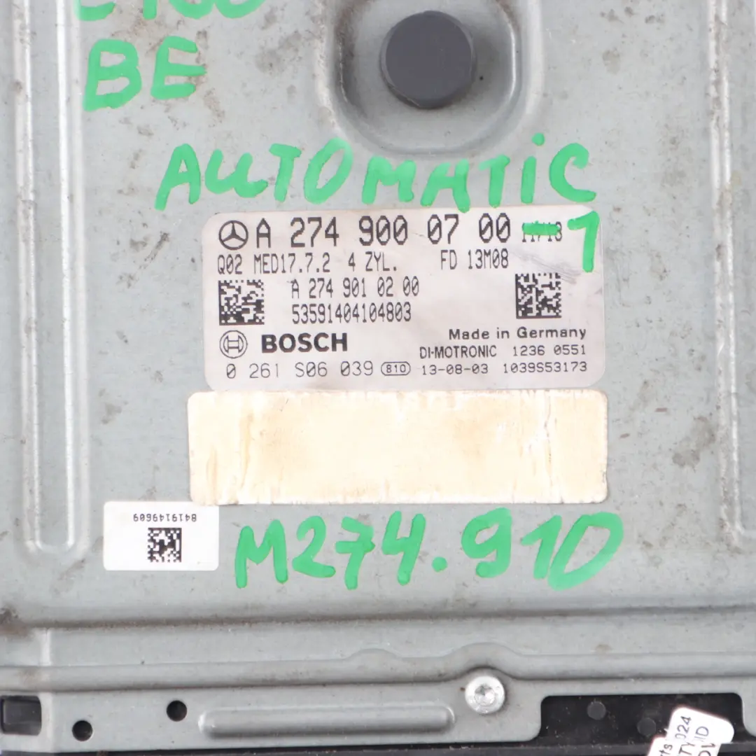 C180 BlueEFFICIENCY M274.910 Motor ECU Kit Llave para Mercedes W204 con número de pieza A2749000700 Mercedes W204 C180 BlueEFFICIENCY M274.910 Motor ECU Kit Llave - SKU A2749000700-1 - Número de pieza A2749000700
