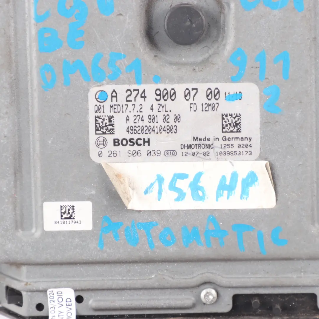 Mercedes W204 C250 BlueEFFICIENCY M274.911 Engine ECU Kit Key Lock - SKU A2749000700-2 - Part number A2749000700