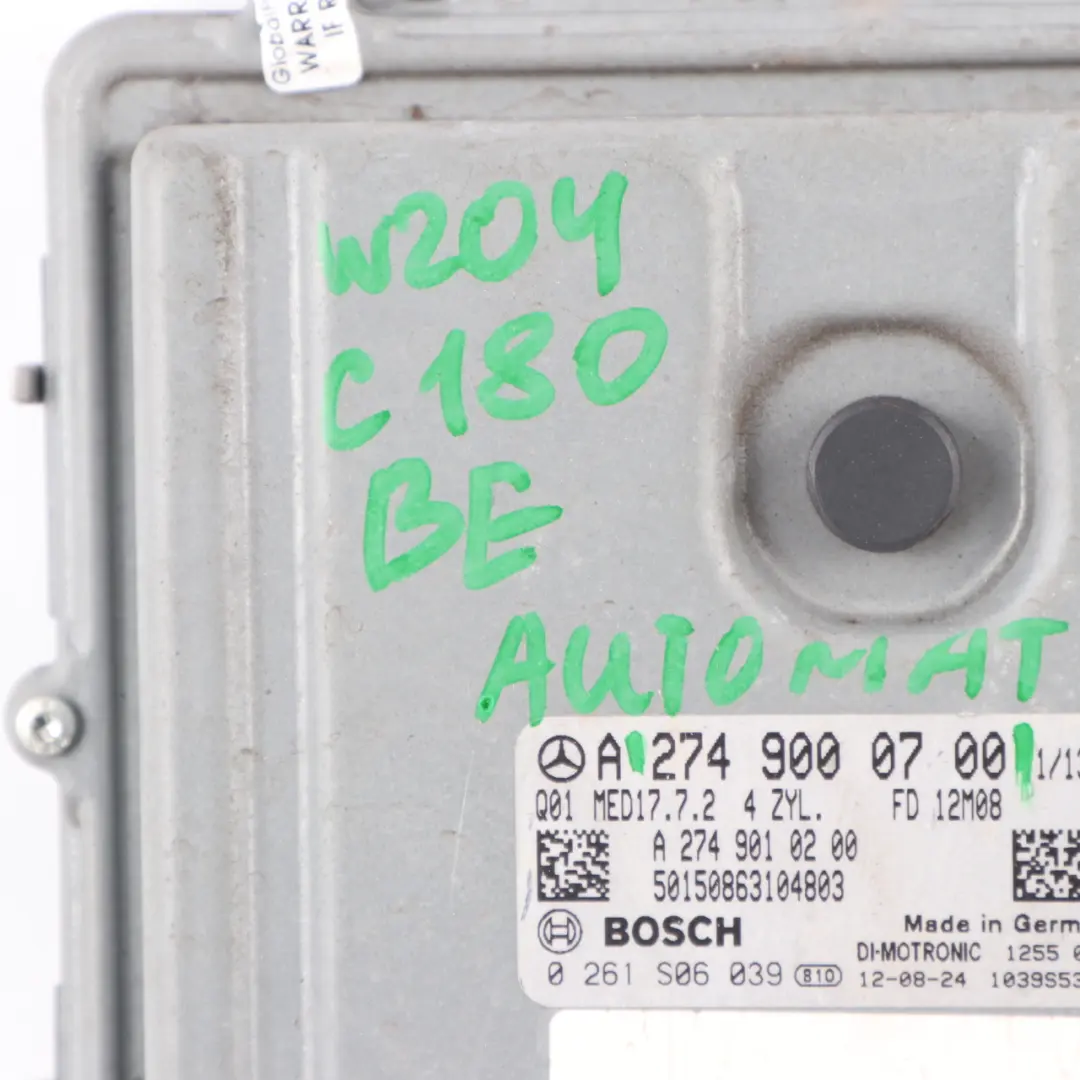 C180 BlueEFFICIENCY M274.910 156HP Unité moteur ECU pour Mercedes W204 à propos du numéro de pièce A2749000700 Mercedes W204 C180 BlueEFFICIENCY M274.910 156HP Unité moteur ECU - SKU A2749000700 - Numéro de pièce A2749000700