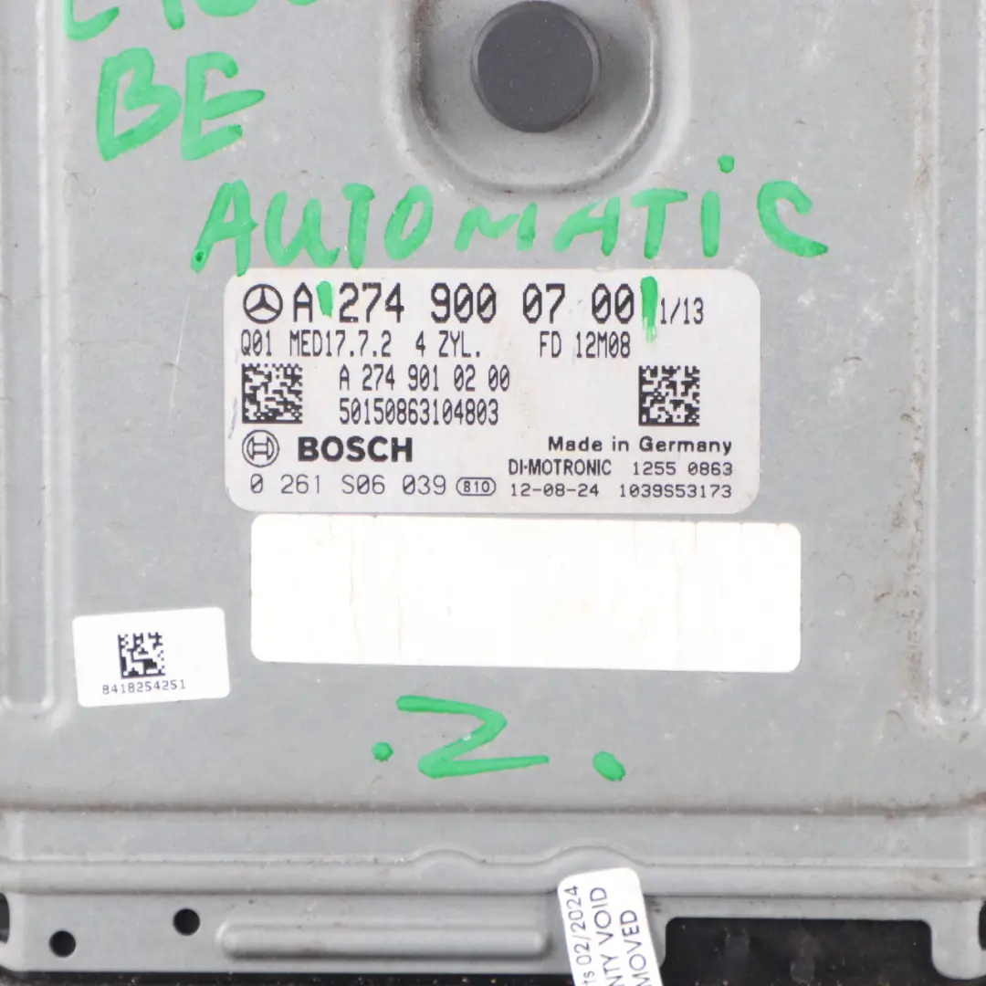 Mercedes W204 C180 BlueEFFICIENCY M274.910 156HP Unité moteur ECU - SKU A2749000700 - Numéro de pièce A2749000700