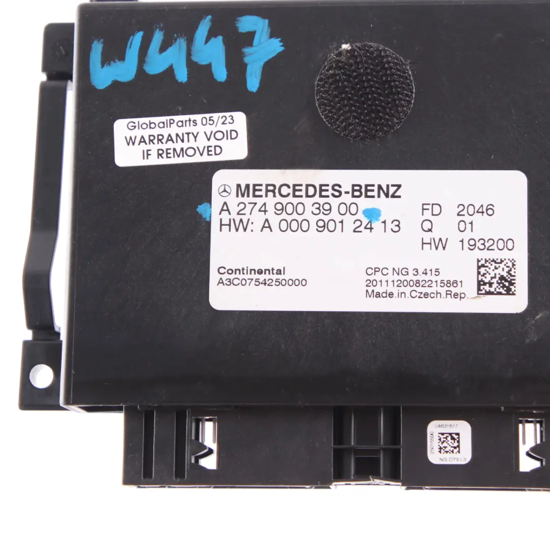 Elektronisches Steuergerät Modul ECU für Mercedes Vito W447 mit Teilenummer A2749003900 Mercedes Vito W447 Elektronisches Steuergerät Modul ECU - SKU A2749003900 - Teilenummer A2749003900