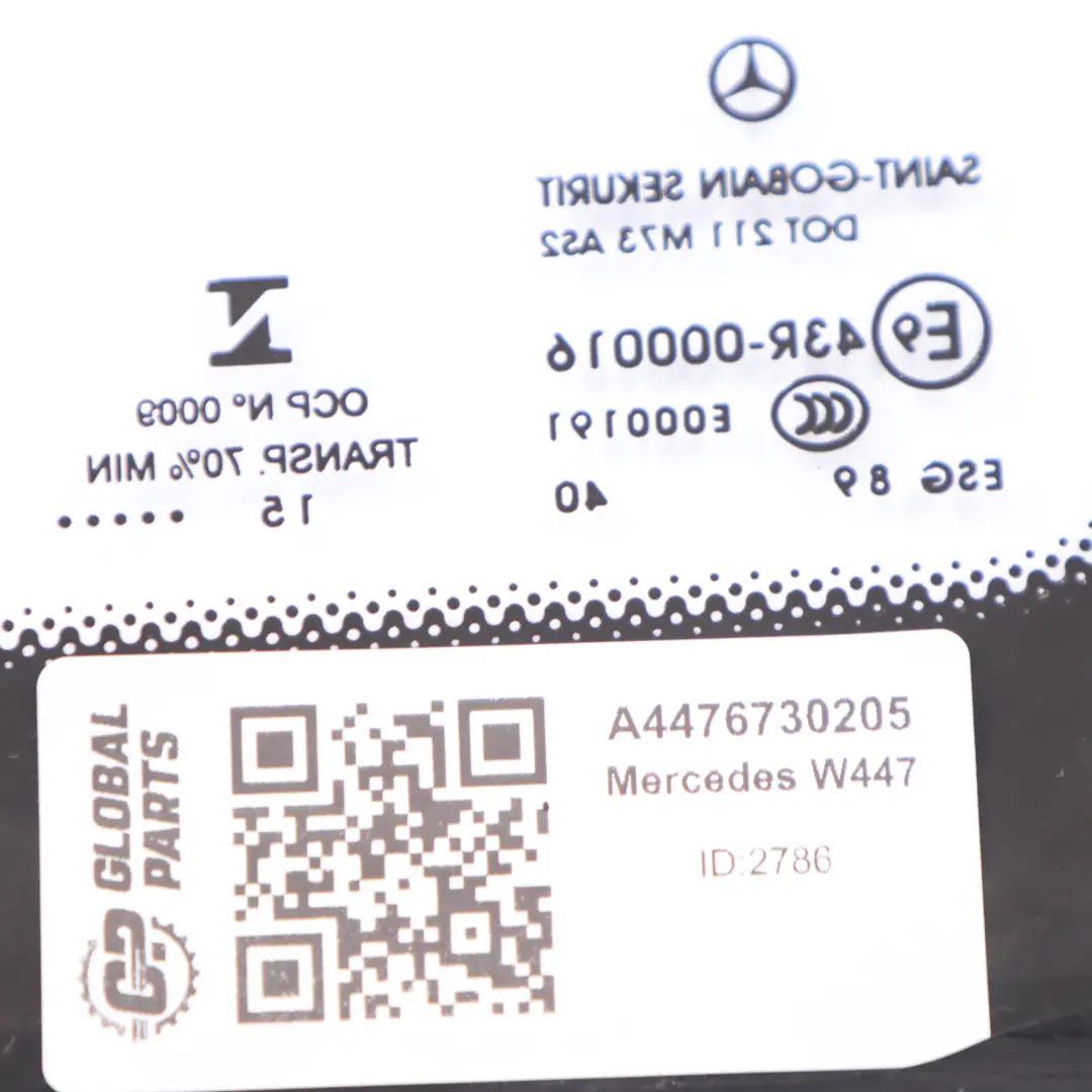  Window Mercedes Vito W447 Front Right Fixed Glass Window AS2 Clear - SKU A4476730205 - Part number A4476730205