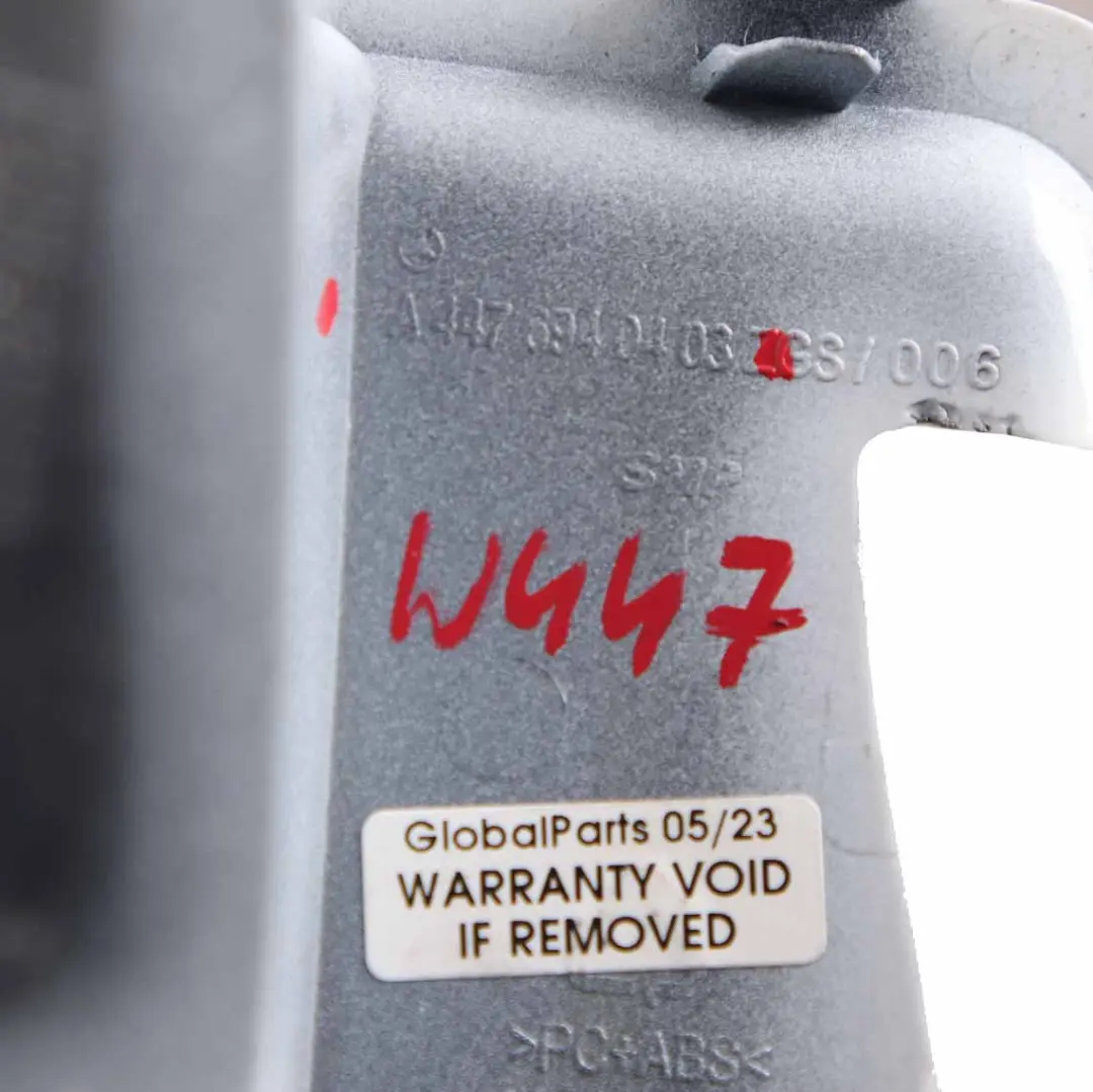 Door Hinge Cover Left N/S Trunk Arctic White 9147 to Mercedes W447 Rear with Part number A4476940403 Mercedes W447 Rear Door Hinge Cover Left N/S Trunk Arctic White 9147 - SKU A4476940403-ARW - Part number A4476940403