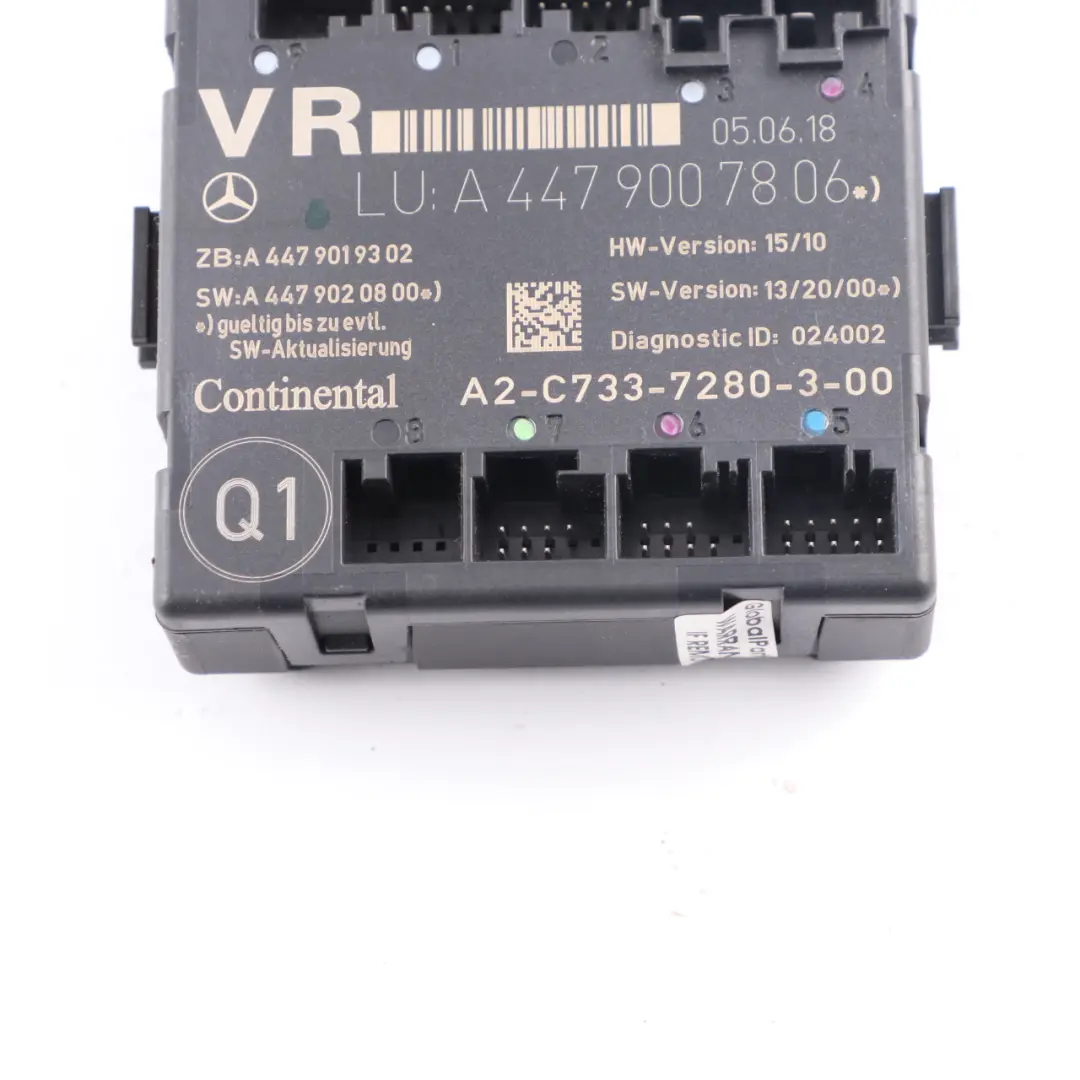 Door Control Unit Front Right O/S to Mercedes W447 with Part number A4479007806 Mercedes W447 Door Control Unit Front Right O/S - SKU A4479007806 - Part number A4479007806