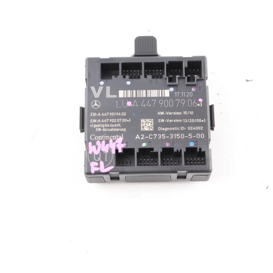 Door Module Front Left Control Unit to Mercedes W447 with Part number A4479007906 Mercedes W447 Door Module Front Left Control Unit - SKU A4479007906 - Part number A4479007906