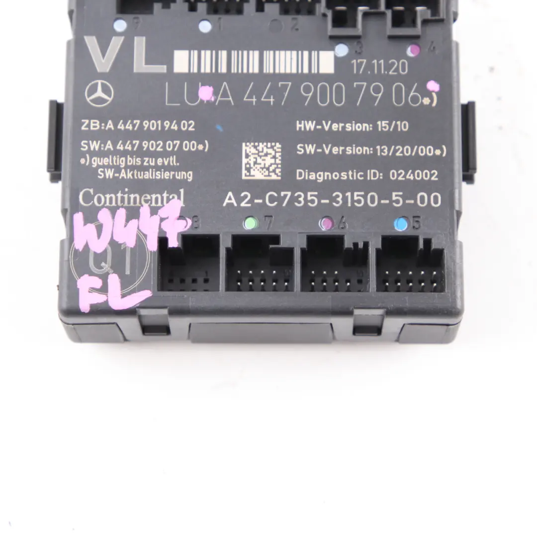 Module de porte avant gauche Unité de contrôle pour Mercedes W447 à propos du numéro de pièce A4479007906 Mercedes W447 Module de porte avant gauche Unité de contrôle - SKU A4479007906 - Numéro de pièce A4479007906