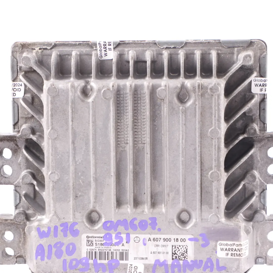 Mercedes W176 A180 CDI OM607.951 109HP Engine ECU Manual - SKU A6079001800-3 - Part number A6079001800