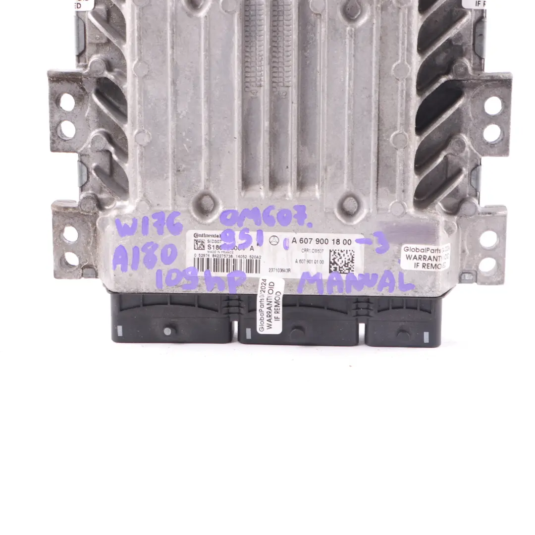 Mercedes W176 A180 CDI OM607.951 109HP Engine ECU Manual - SKU A6079001800-3 - Part number A6079001800