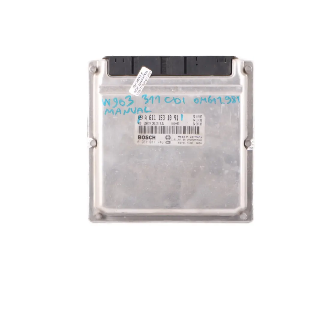 Mercedes Sprinter W903 311CDI OM611.981 109HP ECU Engine Unit Manual - SKU A6111531091 - Part number A6111531091