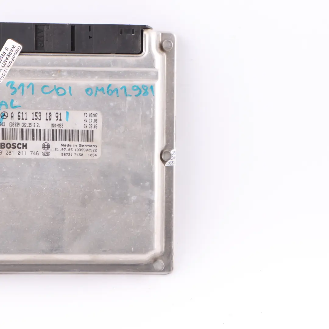 Mercedes Sprinter W903 311CDI OM611.981 109HP ECU Engine Unit Manual - SKU A6111531091 - Part number A6111531091