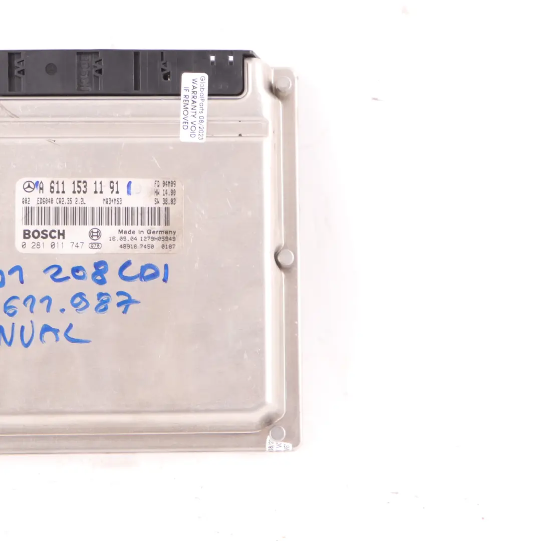 W901 OM611.987 82HP Engine Unit Module ECU Manual to Mercedes with Part number A6111531191 Mercedes W901 OM611.987 82HP Engine Unit Module ECU Manual - SKU A6111531191 - Part number A6111531191