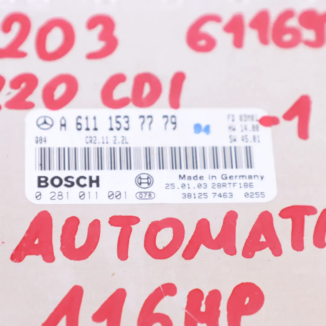 Mercedes W203 C220CDI OM611.692 116HP Motore ECU Kit Blocco Chiave - SKU A6111537779-1 - Numero di parte A6111537779